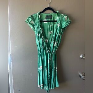 Reformation green floral midi wrap dress